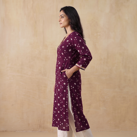 Gota Work Bandhani Cotton Straight Long Kurta for women 11
