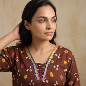 Gota Work Bandhani Cotton Straight Long Kurta for women 12