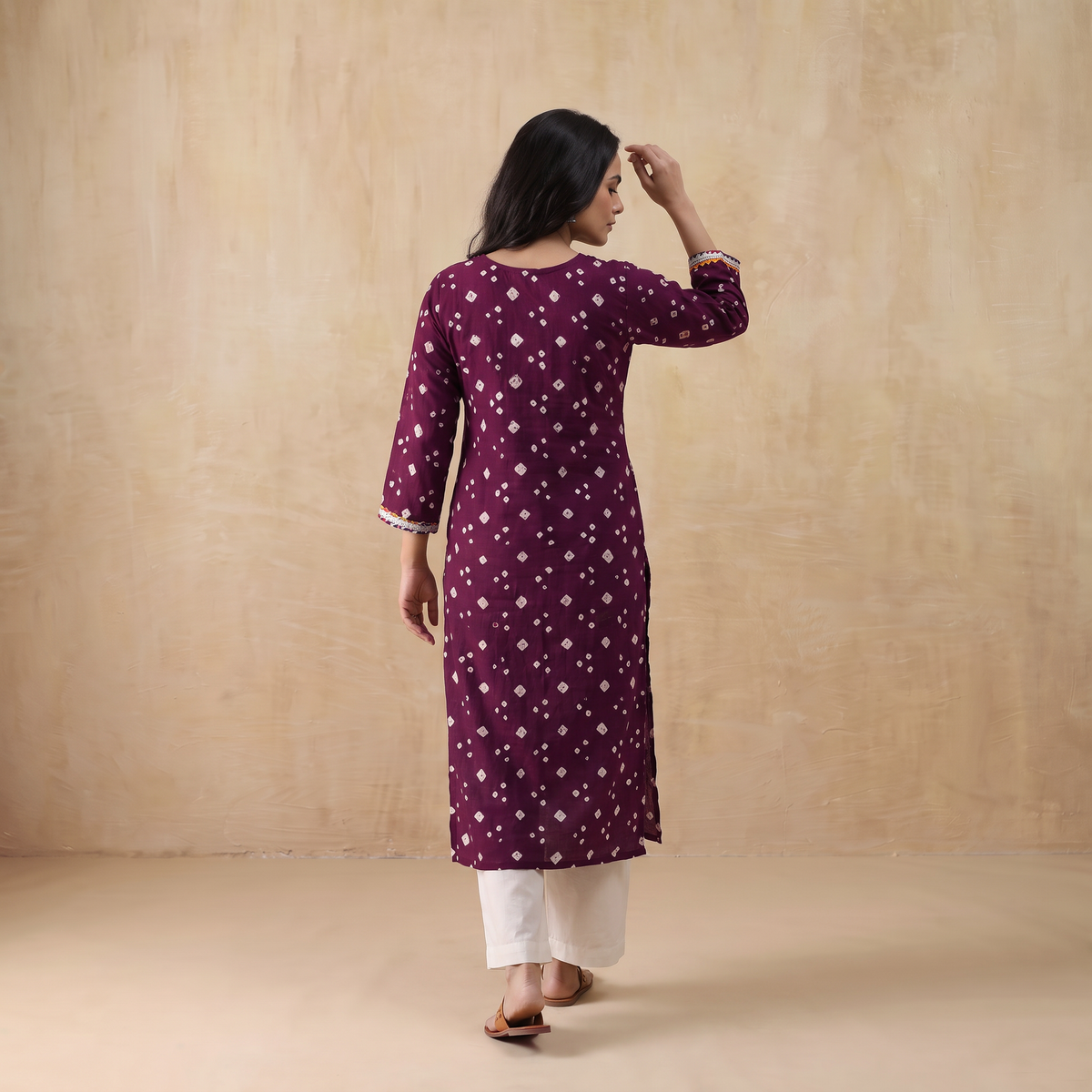Gota Work Bandhani Cotton Straight Long Kurta for women 11