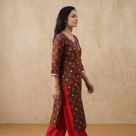 Gota Work Bandhani Cotton Straight Long Kurta for women 12