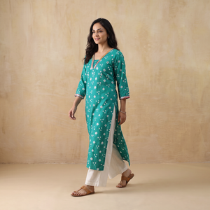 Gota Work Bandhani Cotton Straight Long Kurta for women 13