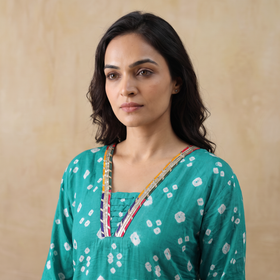 Gota Work Bandhani Cotton Straight Long Kurta for women 13