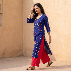 Gota Work Bandhani Cotton Straight Long Kurta for women 14