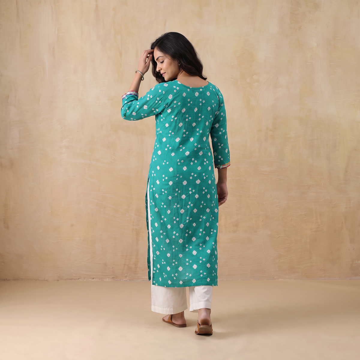 Gota Work Bandhani Cotton Straight Long Kurta for women 13