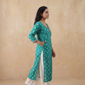 Gota Work Bandhani Cotton Straight Long Kurta for women 13