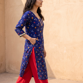 Gota Work Bandhani Cotton Straight Long Kurta for women 14