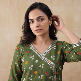 Gota Work Bandhani Cotton A-Line Long Kurta for women 05