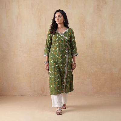 Gota Work Bandhani Cotton A-Line Long Kurta for women 05