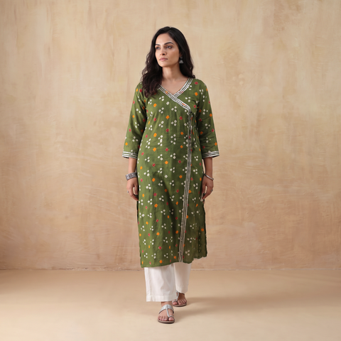Gota Work Bandhani Cotton A-Line Long Kurta for women 05
