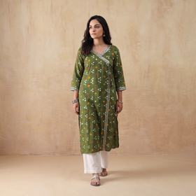 Gota Work Bandhani Cotton A-Line Long Kurta for women 05