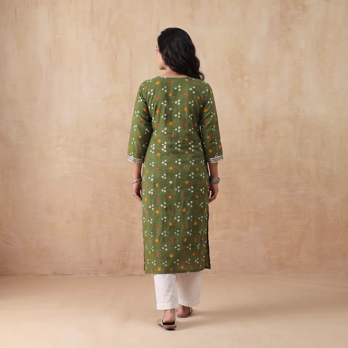 Gota Work Bandhani Cotton A-Line Long Kurta for women 05