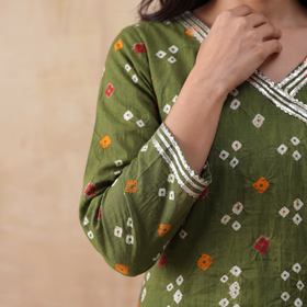 Gota Work Bandhani Cotton A-Line Long Kurta for women 05