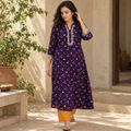 Shell Mirror Work Bandhani Cotton A-Line Long Kurta for women 07