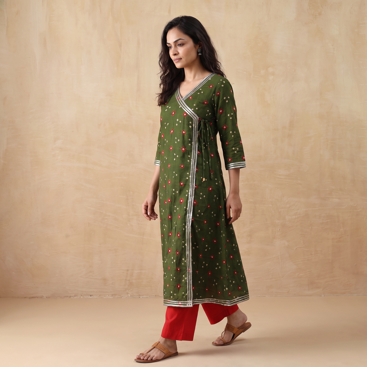 Gota Work Bandhani Cotton A-Line Long Kurta for women 01