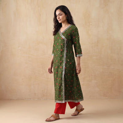 Gota Work Bandhani Cotton A-Line Long Kurta for women 01