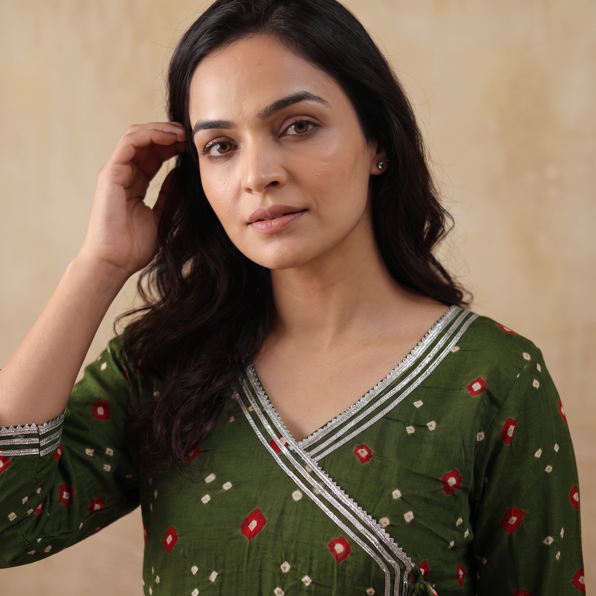 Gota Work Bandhani Cotton A-Line Long Kurta for women 01