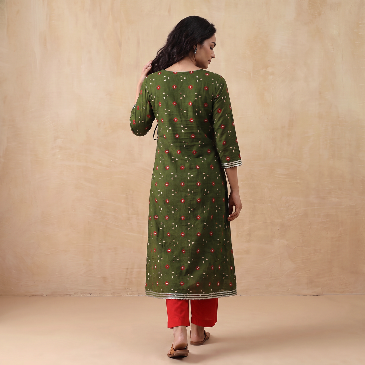 Gota Work Bandhani Cotton A-Line Long Kurta for women 01