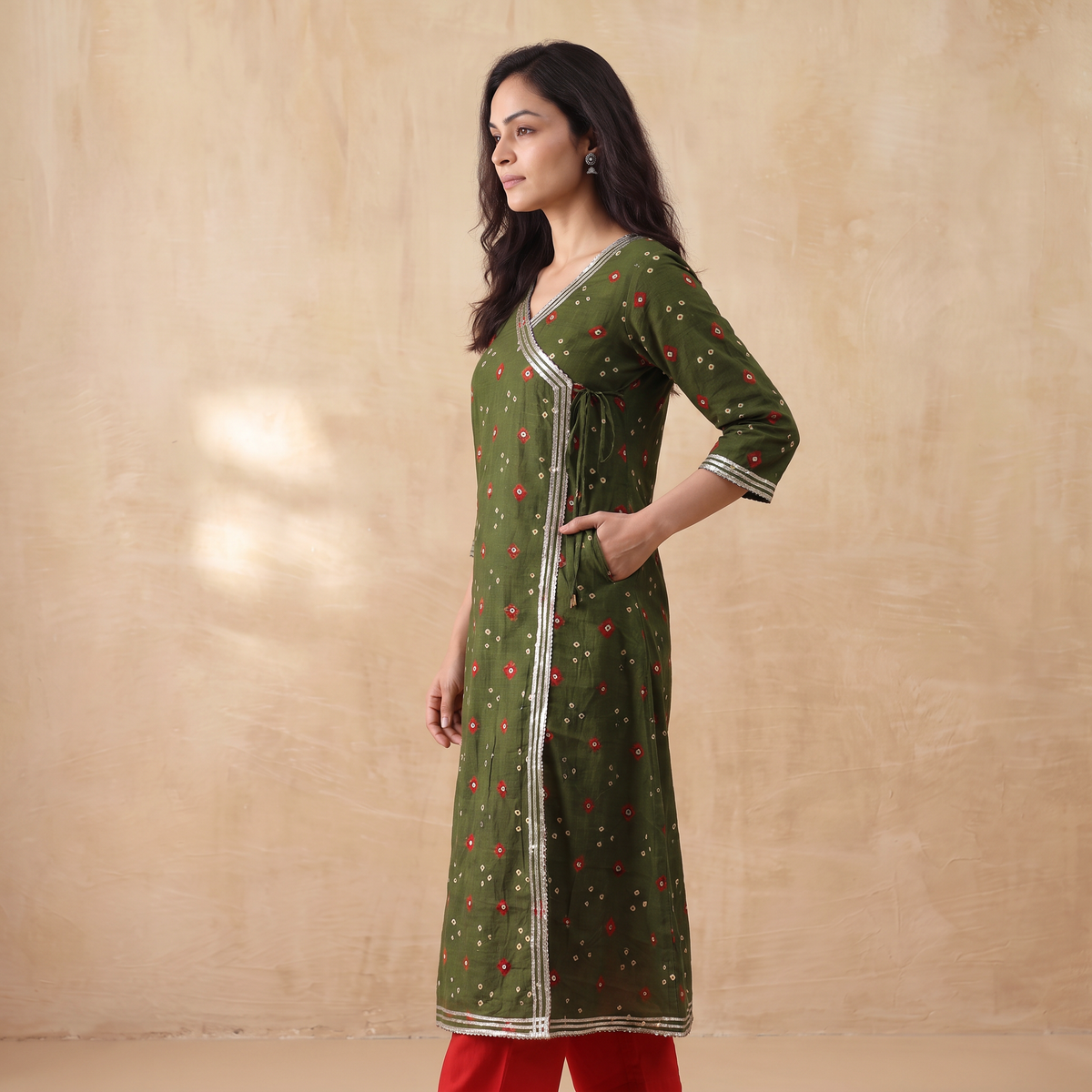 Gota Work Bandhani Cotton A-Line Long Kurta for women 01