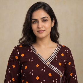 Gota Work Bandhani Cotton A-Line Long Kurta for women 03