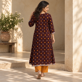 Gota Work Bandhani Cotton A-Line Long Kurta for women 03
