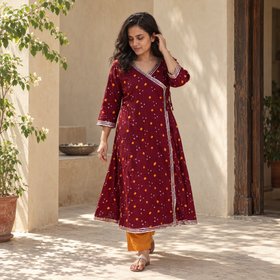 Gota Work Bandhani Cotton A-Line Long Kurta for women 02