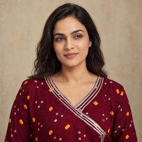 Gota Work Bandhani Cotton A-Line Long Kurta for women 02