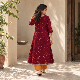 Gota Work Bandhani Cotton A-Line Long Kurta for women 02