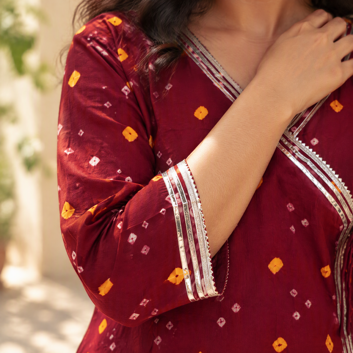 Gota Work Bandhani Cotton A-Line Long Kurta for women 02