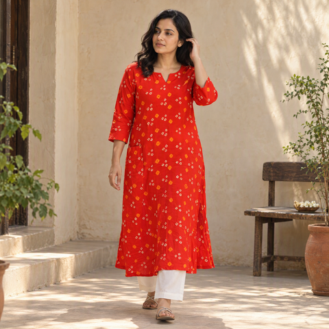 Bandhani Cotton A-Line Long Kurta for women 15