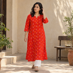 Bandhani Cotton A-Line Long Kurta for women 15
