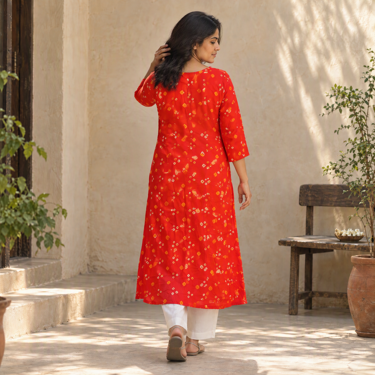 Bandhani Cotton A-Line Long Kurta for women 15