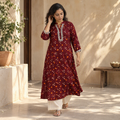 Shell Mirror Work Bandhani Cotton A-Line Long Kurta for women 06