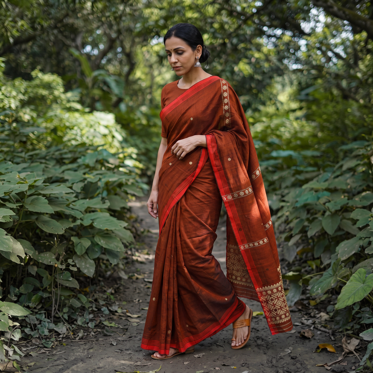 Bamboo Silk Thread Buti Assam Pure Handwoven Saree with Blouse Piece 01