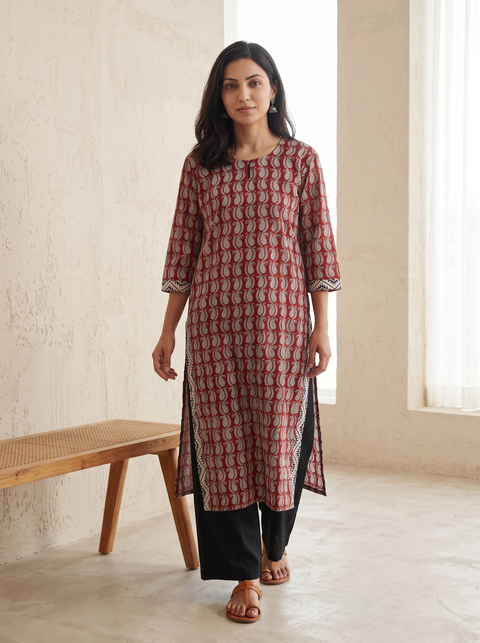 Bagh Hand Block Print Natural Dyed Cotton Straight Long Kurta for women 01