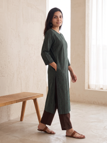 Bagh Hand Block Print Natural Dyed Cotton Straight Long Kurta for women 02