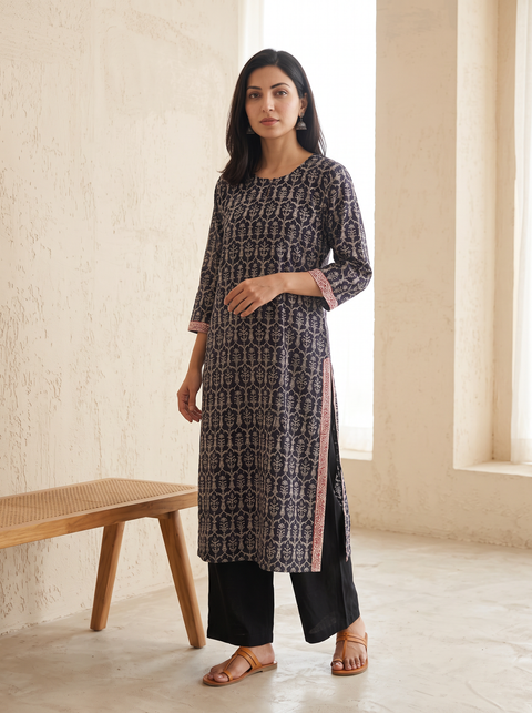 Bagh Hand Block Print Natural Dyed Cotton Straight Long Kurta for women 03
