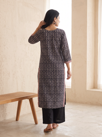 Bagh Hand Block Print Natural Dyed Cotton Straight Long Kurta for women 03