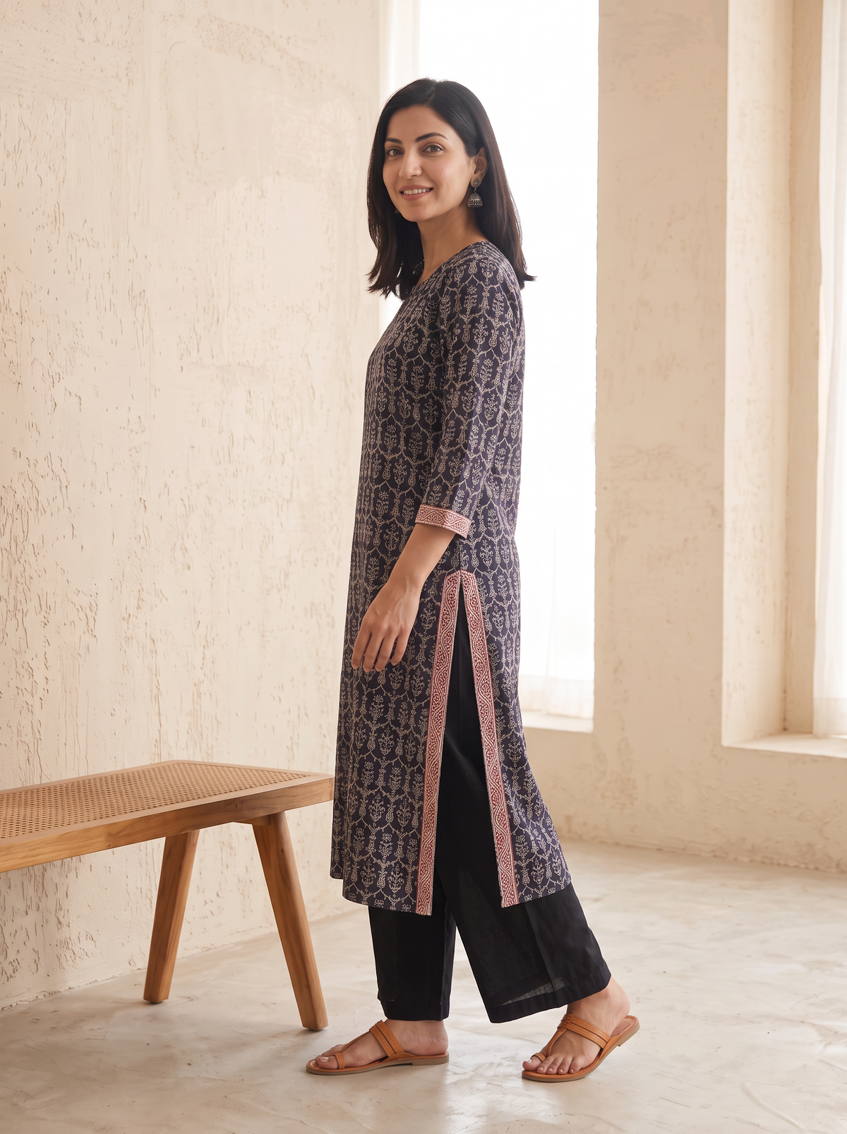 Bagh Hand Block Print Natural Dyed Cotton Straight Long Kurta for women 03