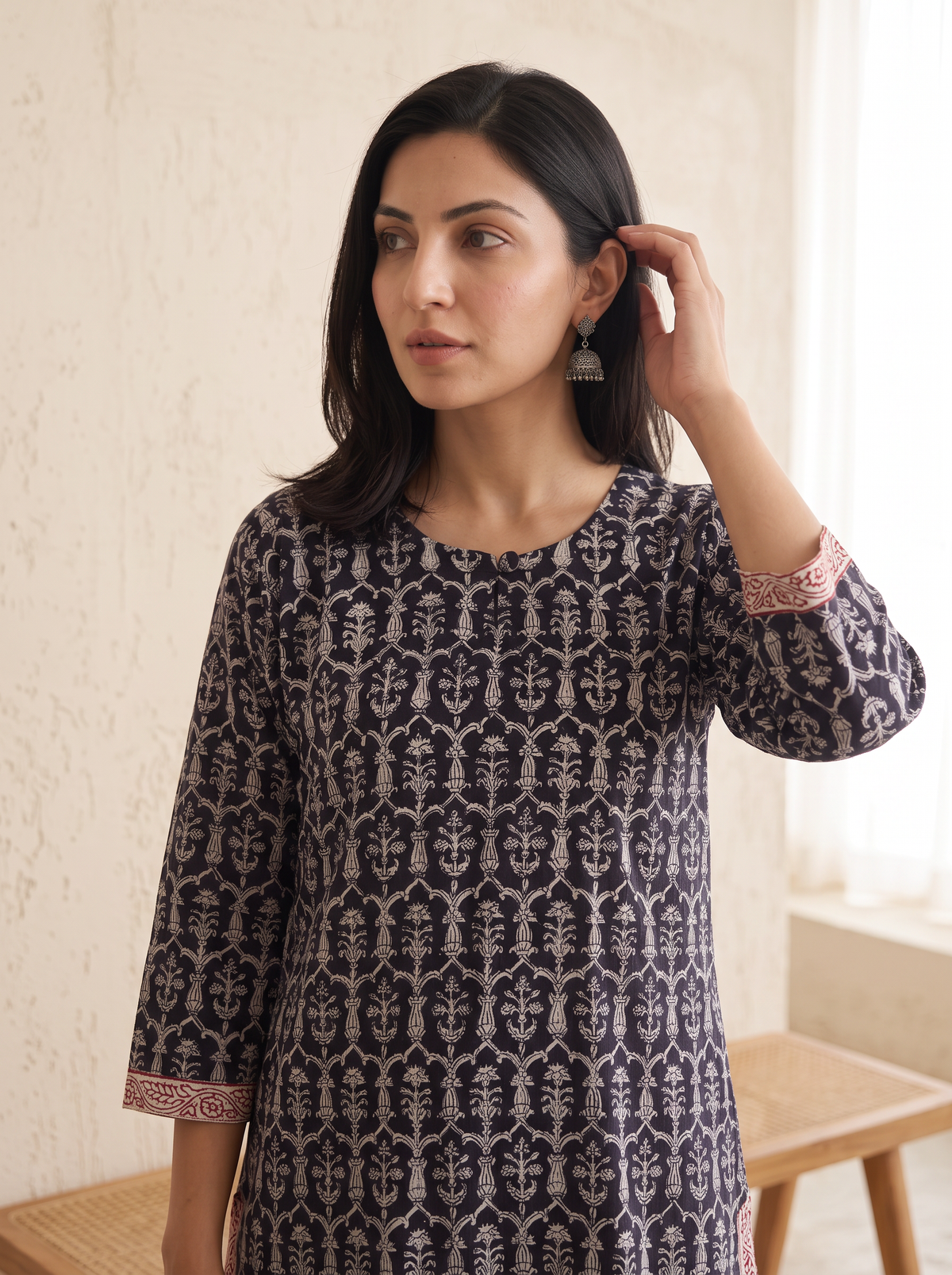Bagh Hand Block Print Natural Dyed Cotton Straight Long Kurta for women 03