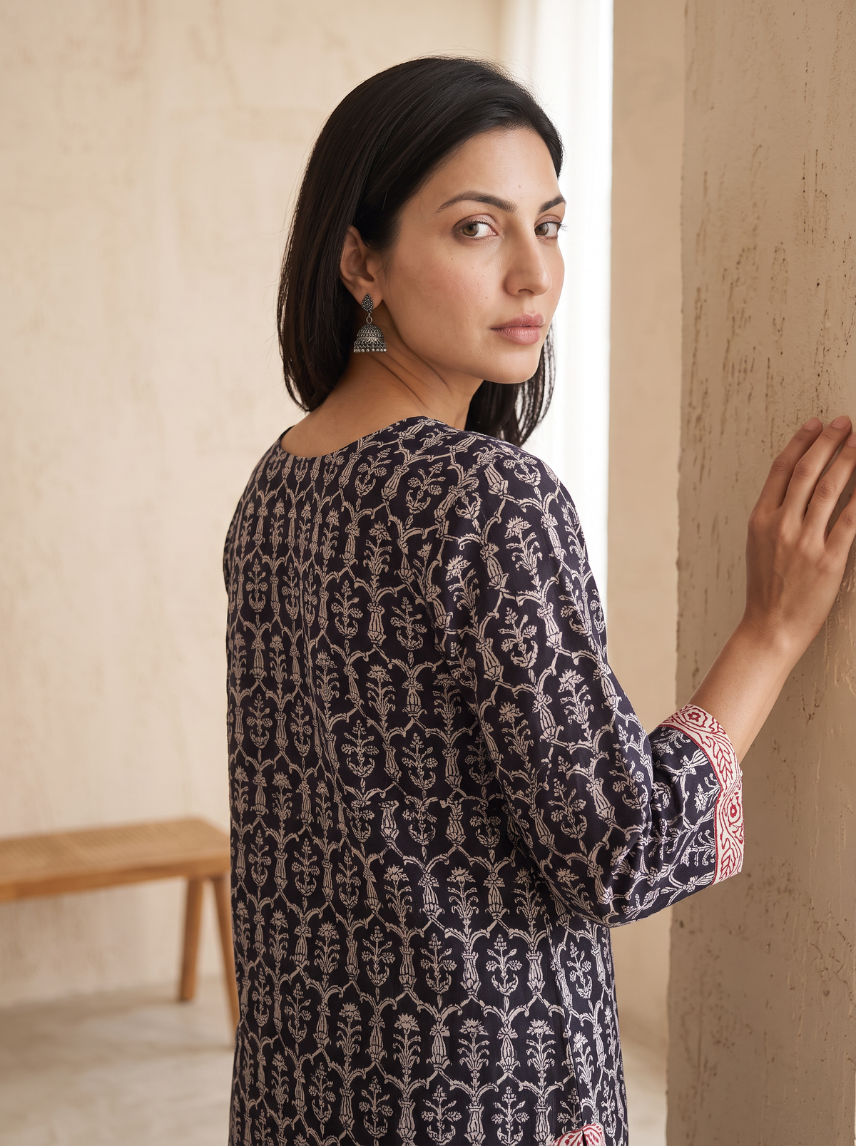 Bagh Hand Block Print Natural Dyed Cotton Straight Long Kurta for women 03