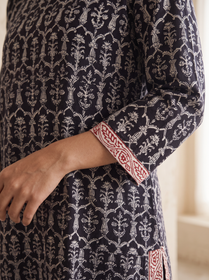 Bagh Hand Block Print Natural Dyed Cotton Straight Long Kurta for women 03