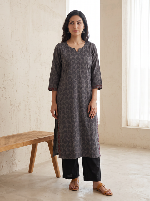 Bagh Hand Block Print Natural Dyed Cotton Straight Long Kurta for women 04