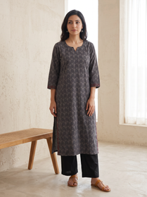 Bagh Hand Block Print Natural Dyed Cotton Straight Long Kurta for women 04