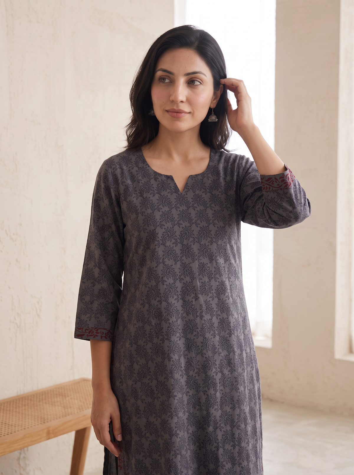 Bagh Hand Block Print Natural Dyed Cotton Straight Long Kurta for women 04