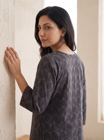 Bagh Hand Block Print Natural Dyed Cotton Straight Long Kurta for women 04