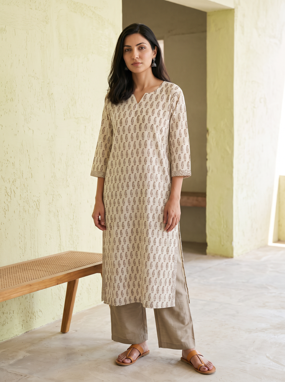 Bagh Hand Block Print Natural Dyed Cotton Straight Long Kurta for women 05
