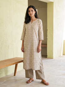Bagh Hand Block Print Natural Dyed Cotton Straight Long Kurta for women 05