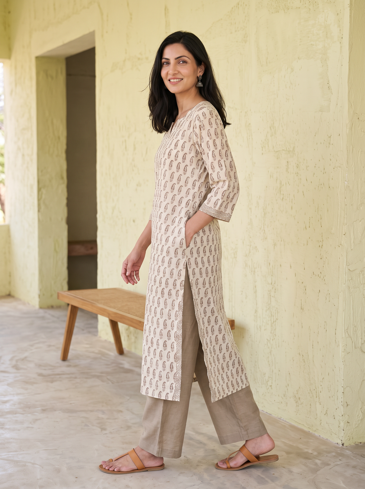 Bagh Hand Block Print Natural Dyed Cotton Straight Long Kurta for women 05