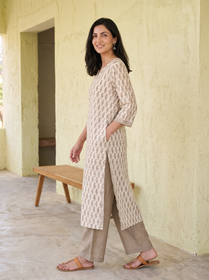 Bagh Hand Block Print Natural Dyed Cotton Straight Long Kurta for women 05