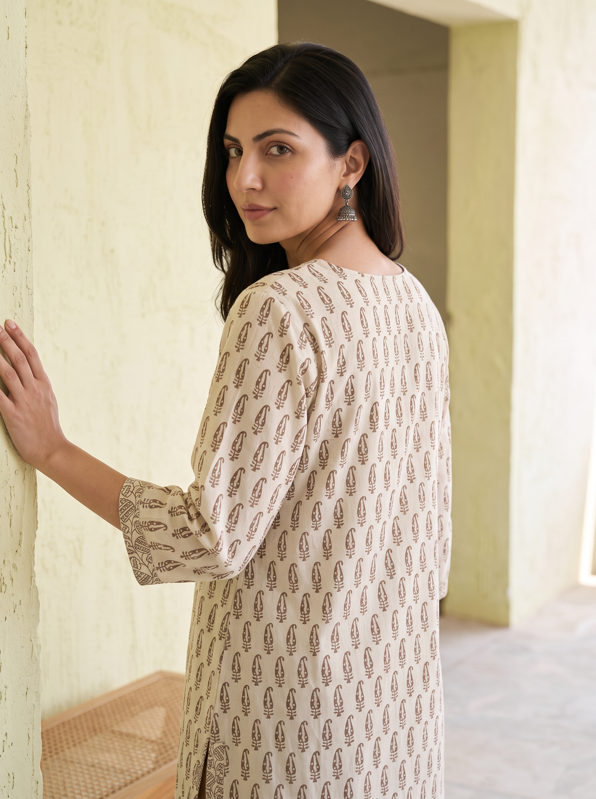 Bagh Hand Block Print Natural Dyed Cotton Straight Long Kurta for women 05